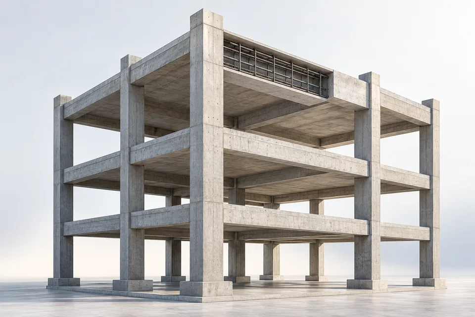 Exemplo ilustrativo de estrutura de concreto com pilares, vigas e lajes.